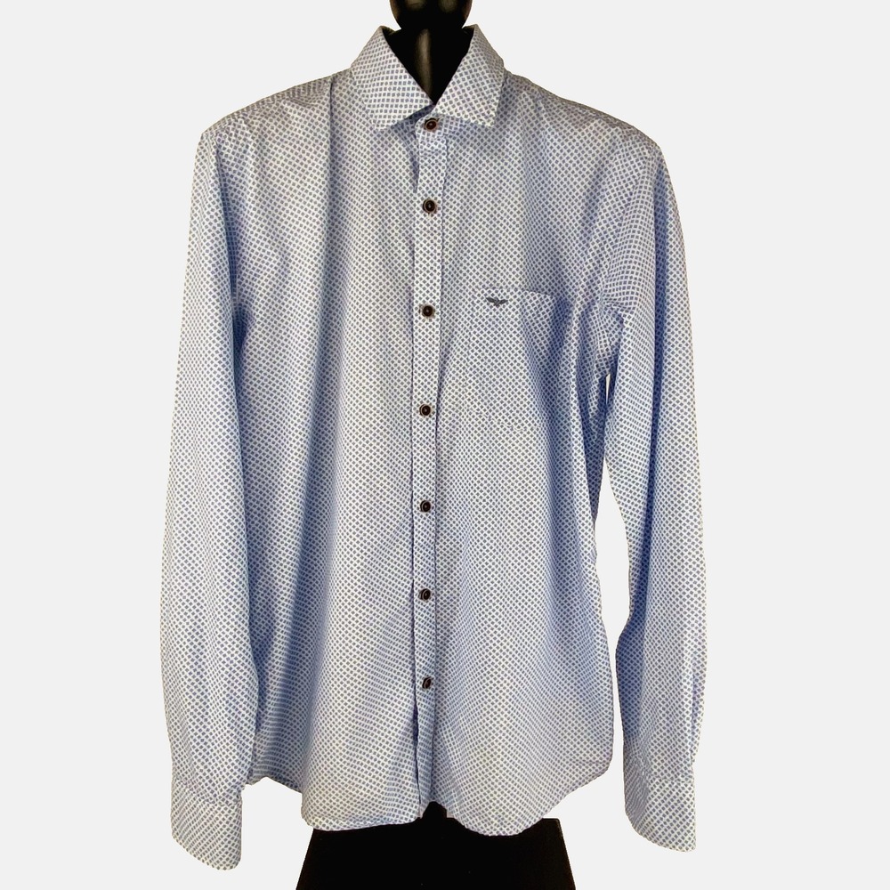 Park Avenue Long Sleeve Shirt Men's Small White Blue Dress Casual Elegant Soft